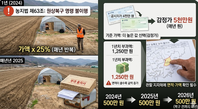 농지법에 따른 불법 농막 이행강제금 계산 방법