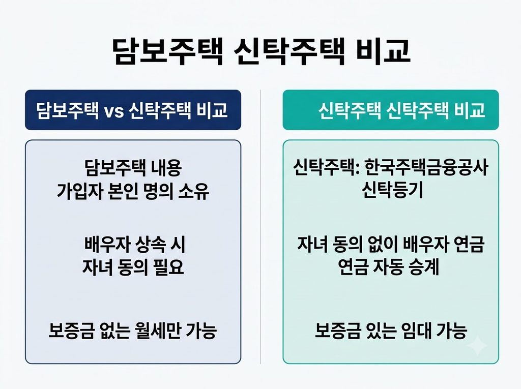 2026년 주택연금 가입조건 총정리 - 나이·주택가격·월지급금·신청방법 6 주택연금 저당권 방식과 신탁 방식 비교