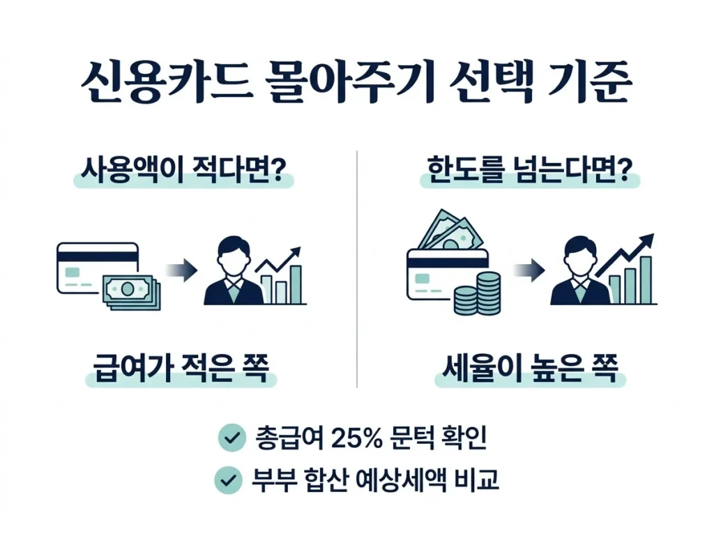 맞벌이 부부 연말정산, 카드·의료비·부양가족 몰아주기 기준 3 맞벌이 부부 연말정산 시 신용카드 몰아주기 기준
