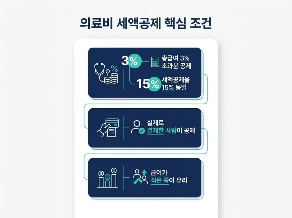맞벌이 부부 연말정산, 카드·의료비·부양가족 몰아주기 기준 4 맞벌이 부부 연말정산 시 의료비 세액공제 핵심 조건