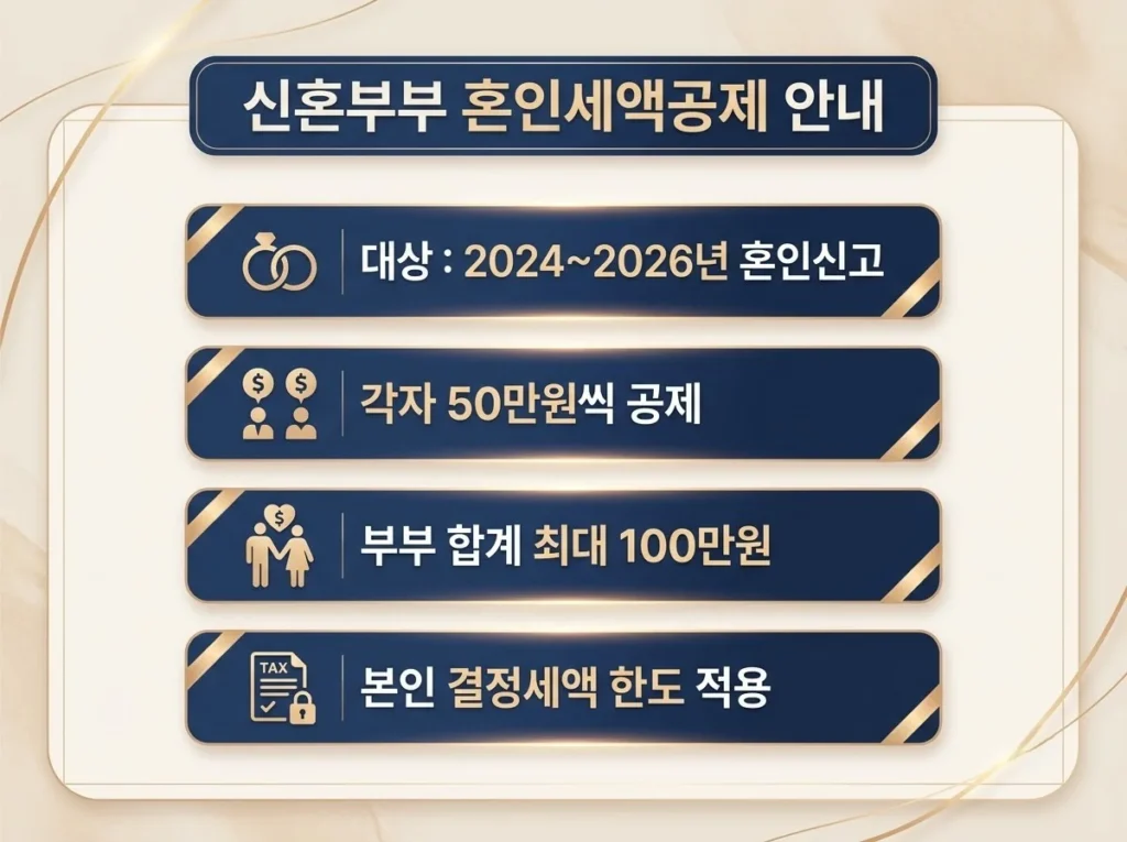 맞벌이 부부 연말정산, 카드·의료비·부양가족 몰아주기 기준 6 신혼 맞벌이 부부 연말정산 시 혼인세액공제 내용