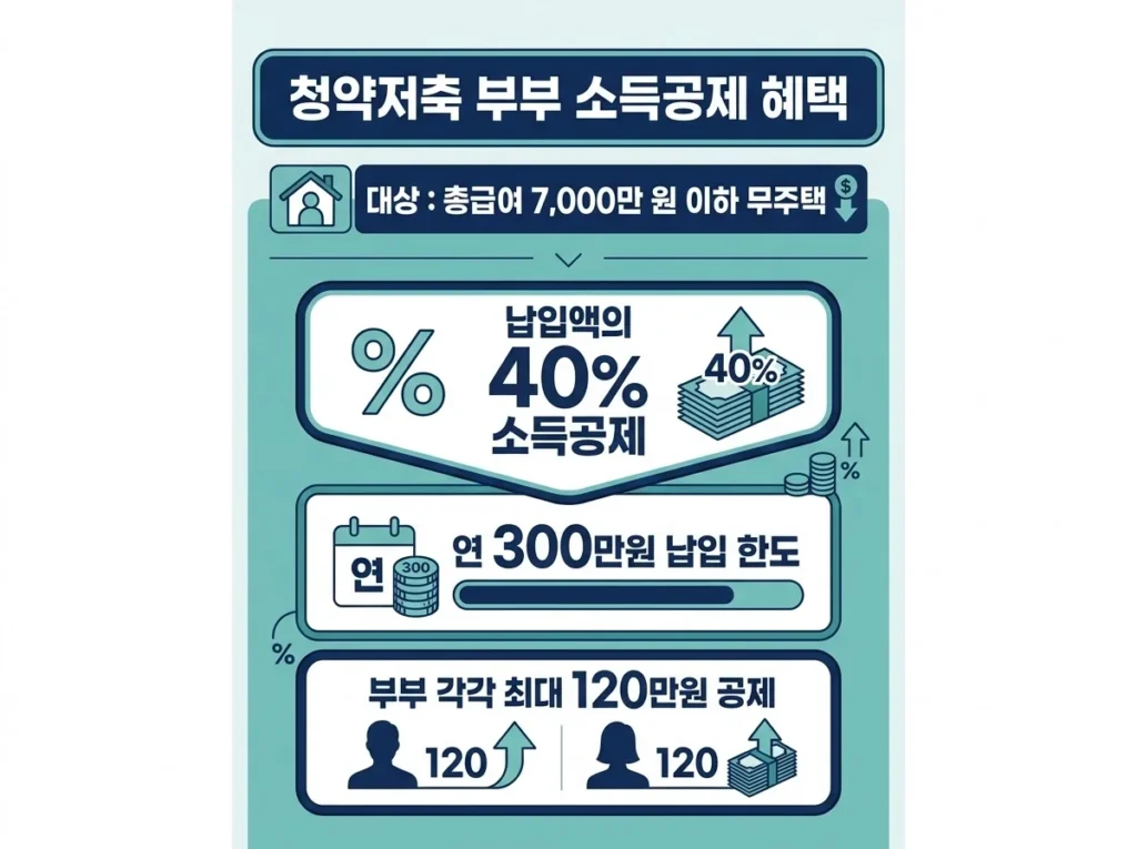 맞벌이 부부 연말정산, 카드·의료비·부양가족 몰아주기 기준 7 맞벌이 부부 연말정산 시 청약저축 혜택 정리