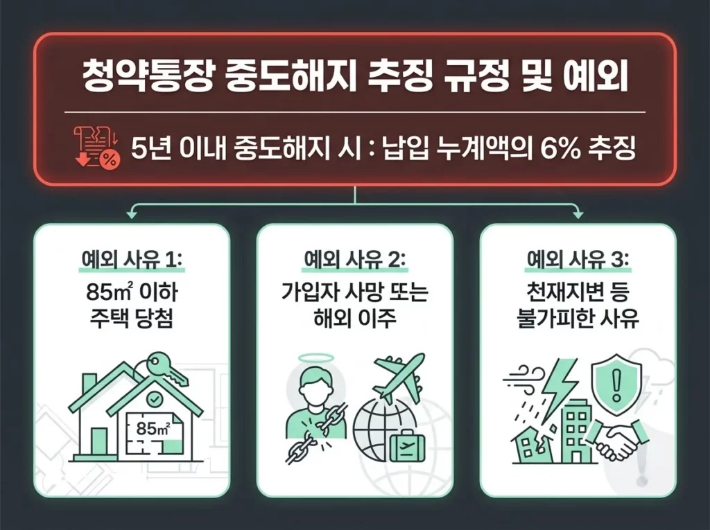 주택청약 소득공제 2026: 월 25만원으로 최대 120만원 공제 5 주택청약통장 중도해지 추징 규정 및 예외 사항
