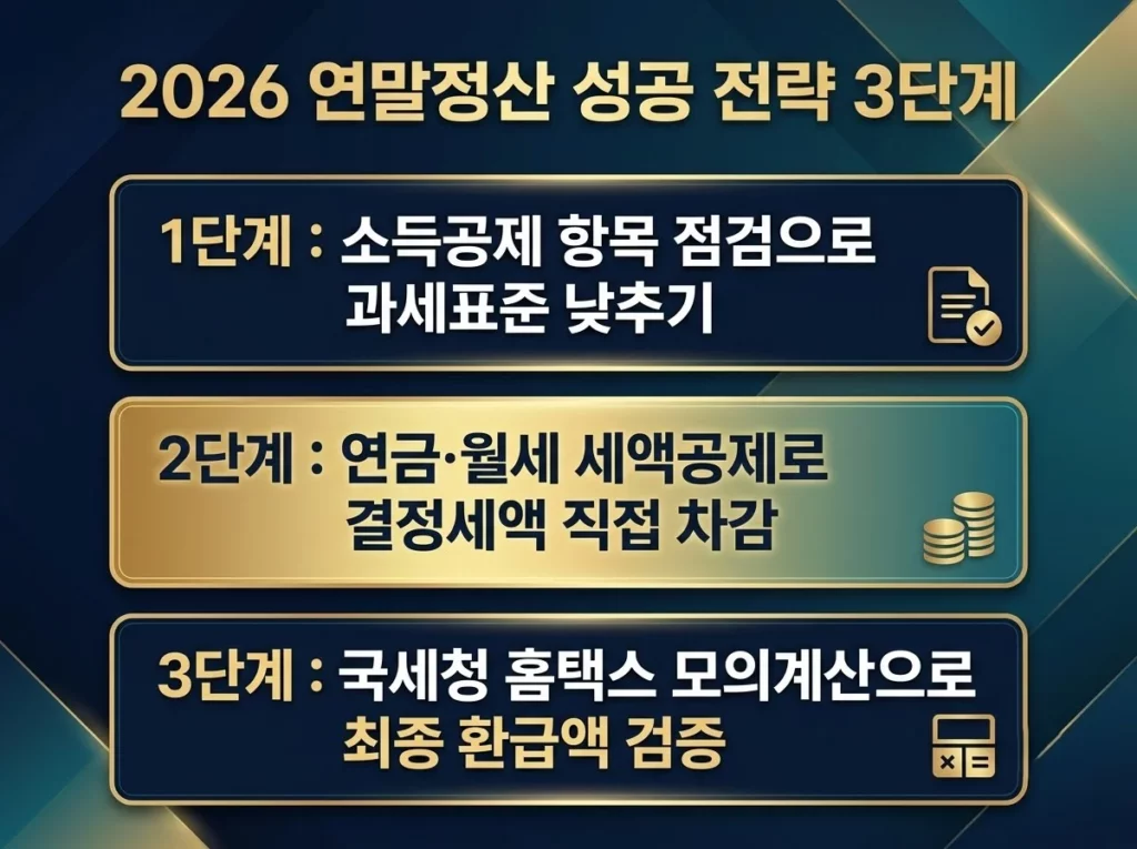 세액공제 소득공제 차이, 연말정산에서 실제 세금은 어떻게 줄어들까? 7 소득공제 점검, 연금·월세 공제 활용, 홈택스 모의계산 검증으로 이어지는 2026 연말정산 전략 3단계