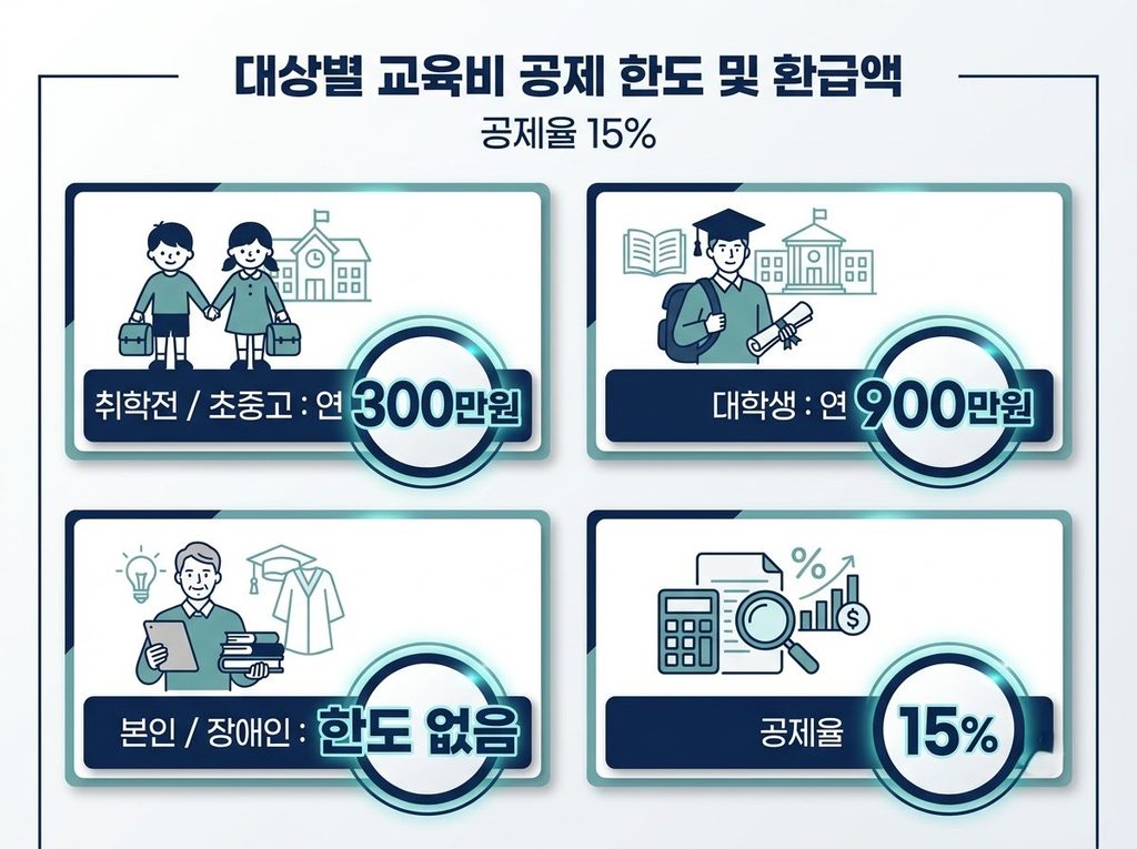 연말정산 교육비 공제 대상별 공제 한도 및 환급액