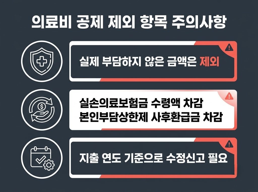 연말정산 의료비 공제 총정리|총급여 3% 넘으면 얼마나 돌려받을까? (2026년 기준) 5 연말정산 의료비 공제 제외 항목 주의사항