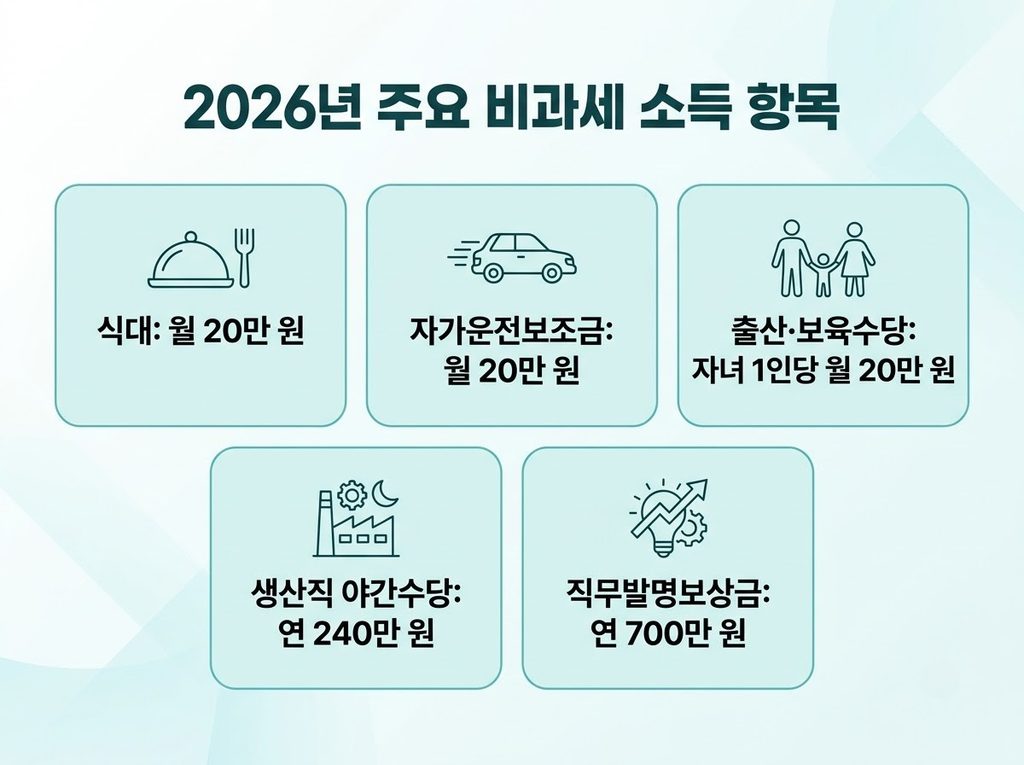 연말정산 총급여액 계산에 필요한 주요 비과세 소득 항목