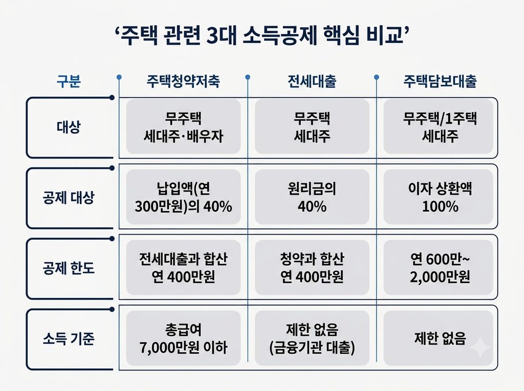 주택담보대출 소득공제 조건과 2026년 세제개편안 정리 2 주택관련 소득공제 3가지 비교